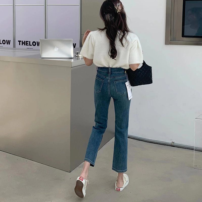 Dámske Džínsy S Vysokým Pásom Trendy Elastické Rovné