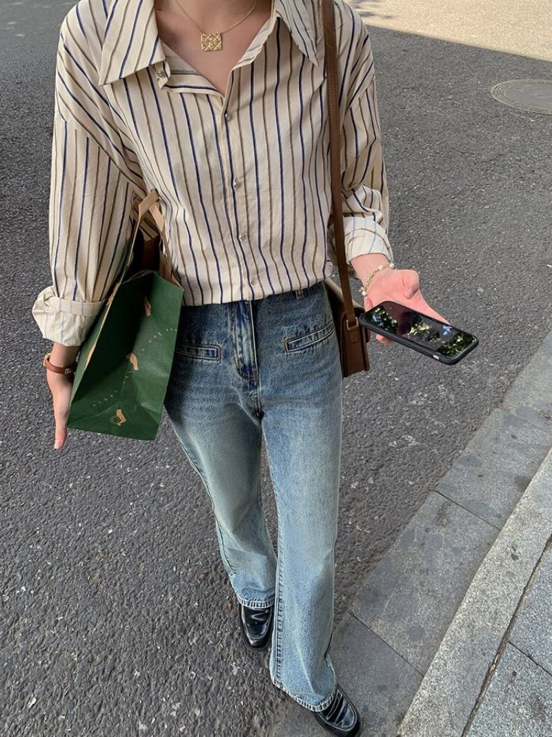 Dámske Džínsy Vintage Bootcut Voľný Vysoký Pás