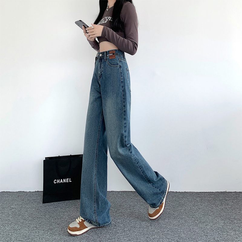 Dámske Nohavice Ležérne Rovné Retro Denim So Širokým Pásom