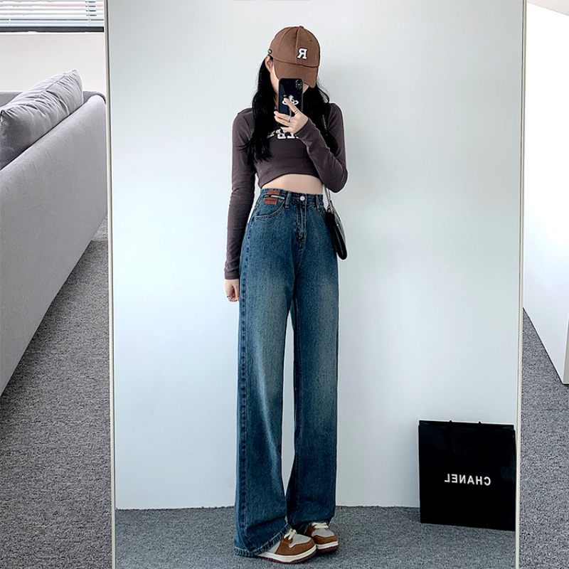 Dámske Nohavice Ležérne Rovné Retro Denim So Širokým Pásom