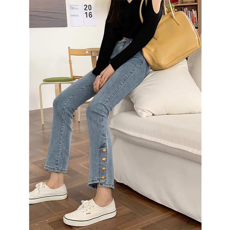 Dámske Vintage Džínsy S Vysokým Pásom Slim Fit Elastické Malé Nohy
