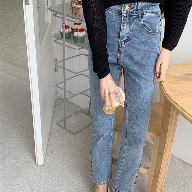 Dámske Vintage Džínsy S Vysokým Pásom Slim Fit Elastické Malé Nohy