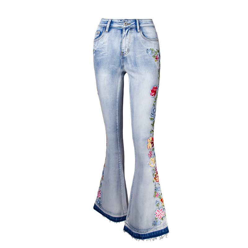 Flared Jeans Ladies Trojrozmerné Vyšívané Nohavice