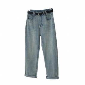 Voľné Rovné Nohavice Svetlé Dámske Stretch Denim Ležérne