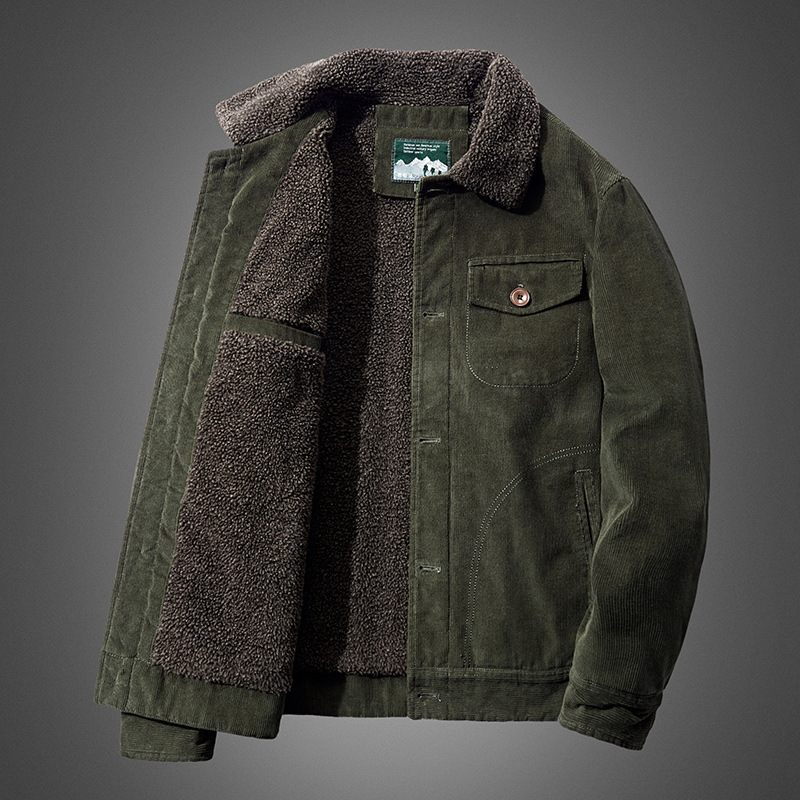 Pánska Bunda Lapel Voľný Strih Single Breasted Solid Zelená