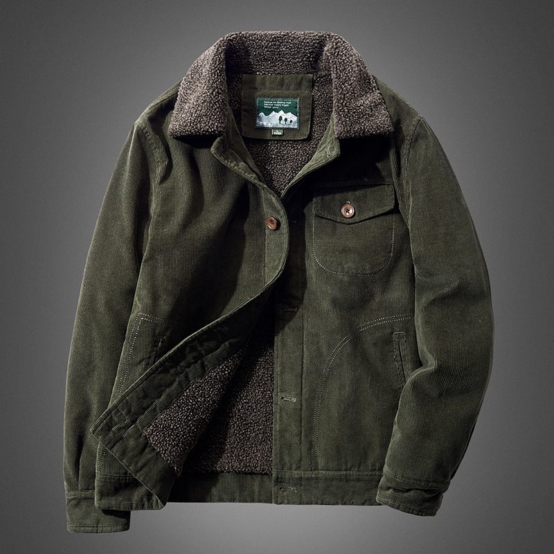 Pánska Bunda Lapel Voľný Strih Single Breasted Solid Zelená