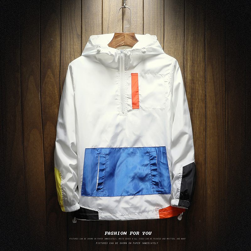 Pánska Bunda S Kapucňou Colorblock Trendy Loose Casual