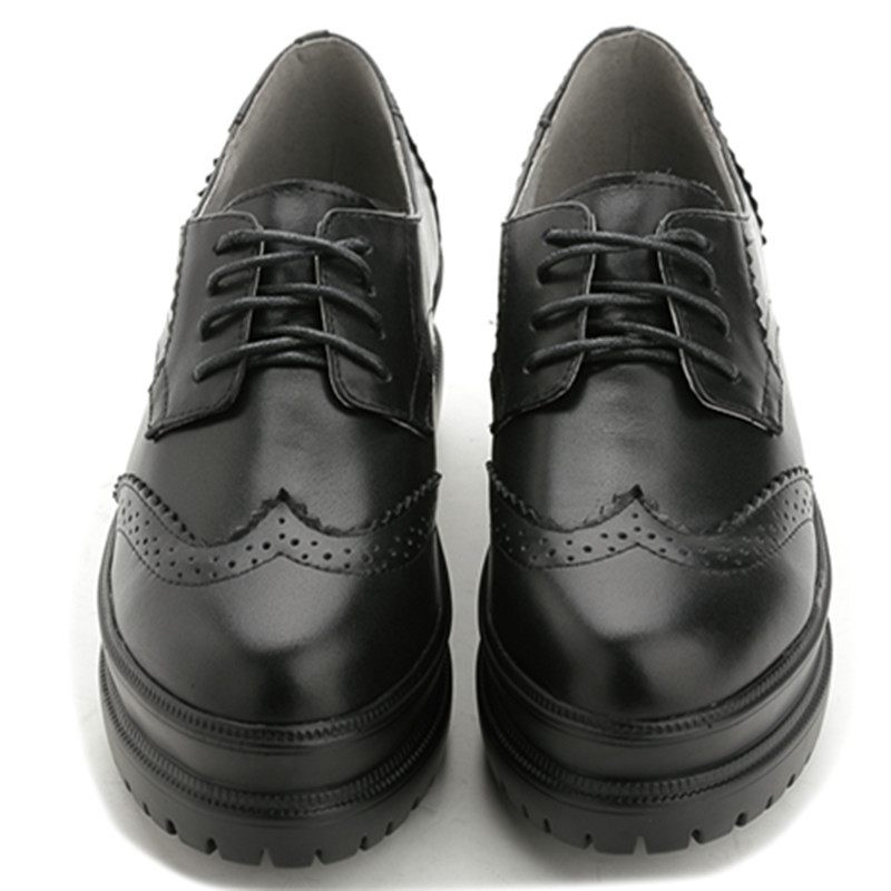 Brogue Topánky Spodná Časť Platformy Dámske Nízke Na Šnurovanie Pohodlné Kožené Hlboké Ústa Okrúhla Špička Plochá Obuv S Hrubou Podrážkou Trendy
