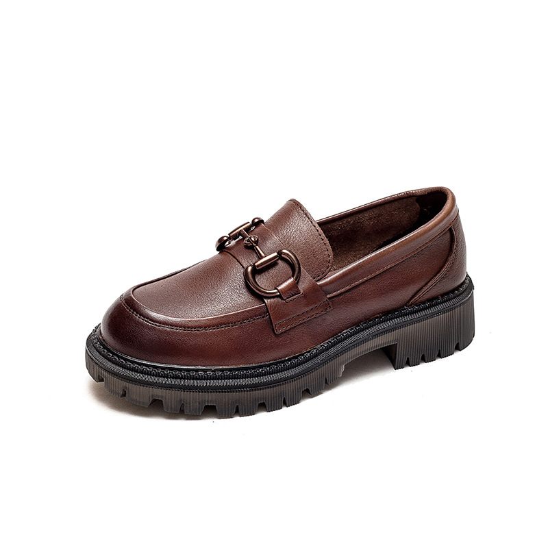 Retro Ležérne Brogue Topánky Dámske Ozdoba Kovová Pracka Ručne Leštená Farba Ploché Hovädzia Koža Martin
