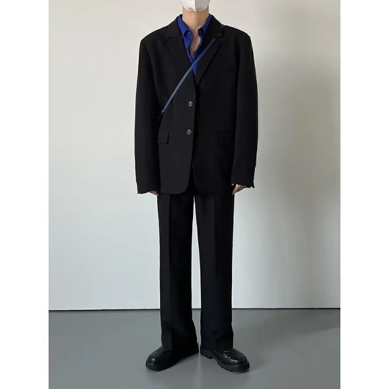 Elegantná Čierna Bunda Pánske Sako Voľného Strihu Trend