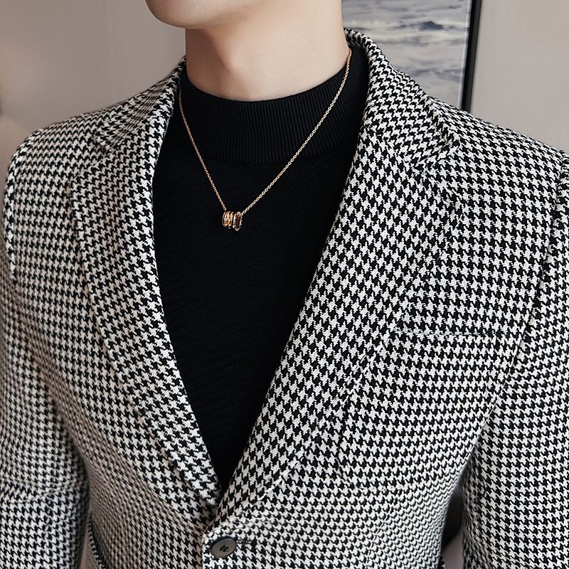 Jar 2023 Blazers Ležérny Oblek Tenká Kockovaná Bunda Houndstooth