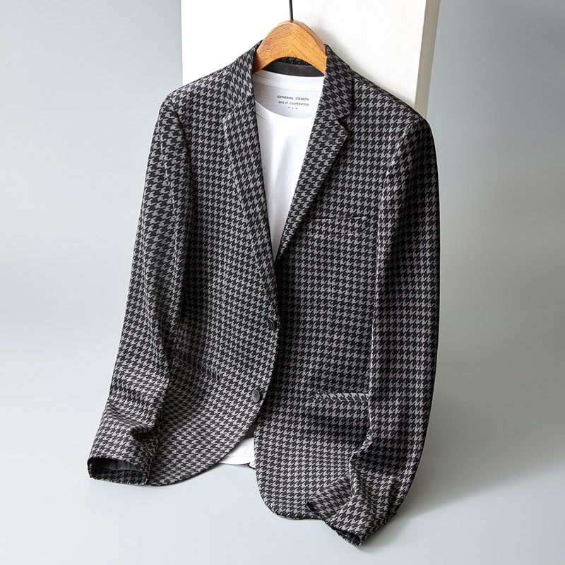 Pánske Saká Casual Business Gold Velvet Check Black