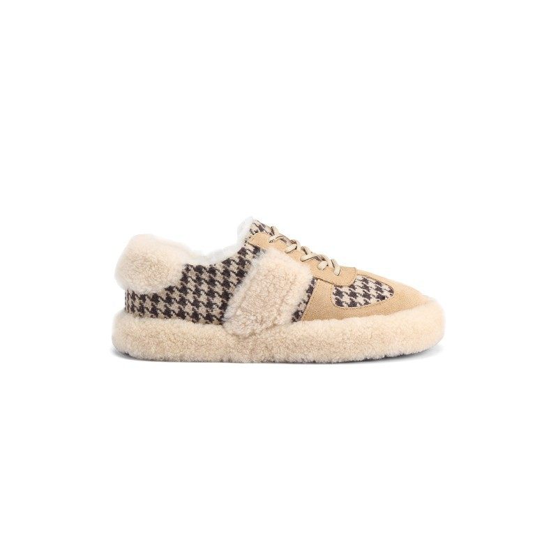 Houndstooth Kožušinové Topánky Chlieb Bavlna Zimné Plus Zamat 2023 Nové Ploché Hrášok