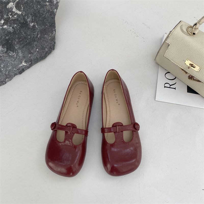 Okrúhla Špička Elegantné Mäkké Spodné Ploché Topánky Dámske Jarné A Jesenné Retro Tehotenské Hrášok Letného Štýlu