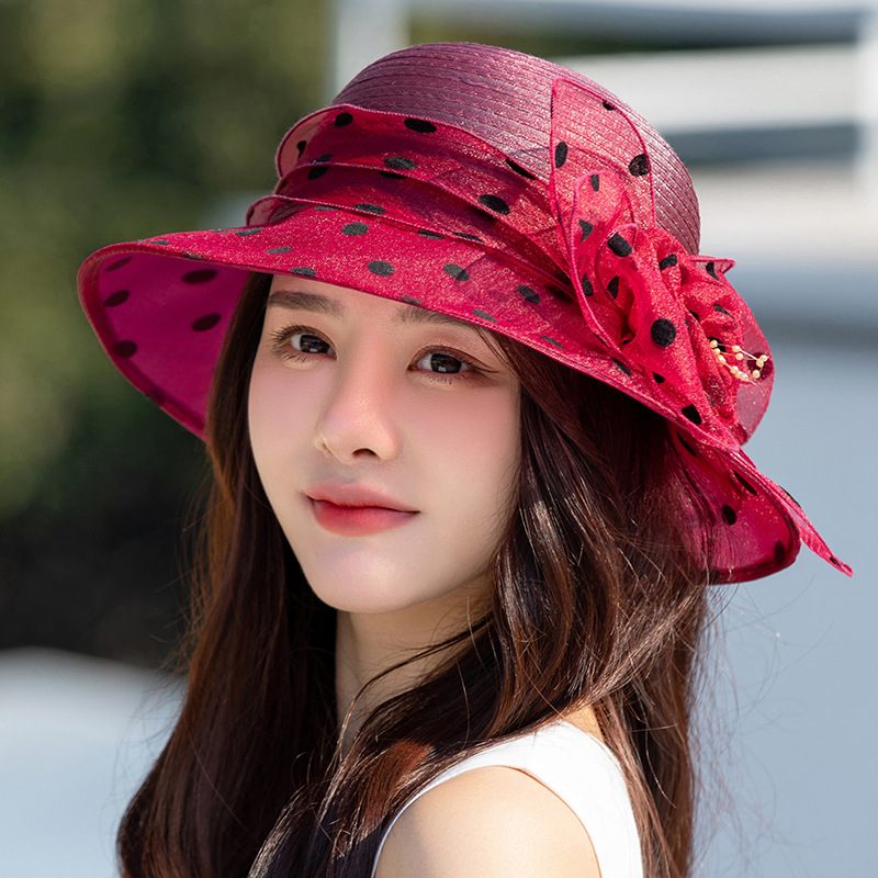 Polka Dot Kvetináč Klobúk Elegantný Široký Okraj Bucket Hat Mother Hat