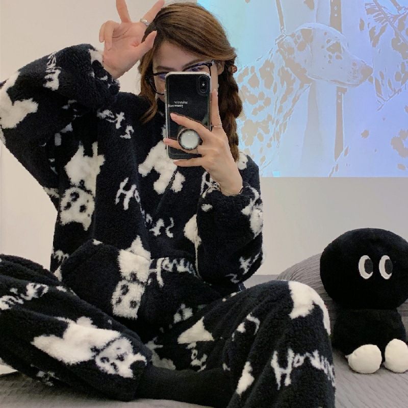 Dámske Pyžamo Coral Fleece Hrubé Roztomilé Flanelové Domáce Oblečenie