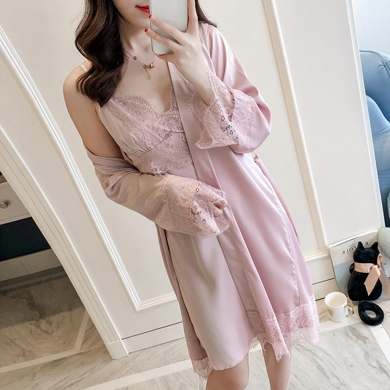 Dámske Pyžamo Silk Drop Dress Nočná Košeľa Dvojdielna Súprava Natural Loungewear