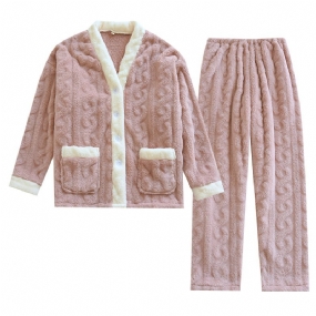 Dámsky Flanelový Pyžamový Set Teplý Koralový Fleece Domáci Odev