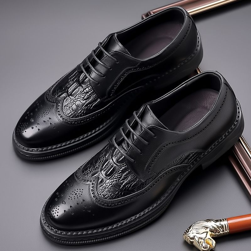 Brogue Shoes Pánske Kožené Biznis Spoločenské Šaty Vyrezávané Topánky Šnurovacie Priedušné Trendy Oxford