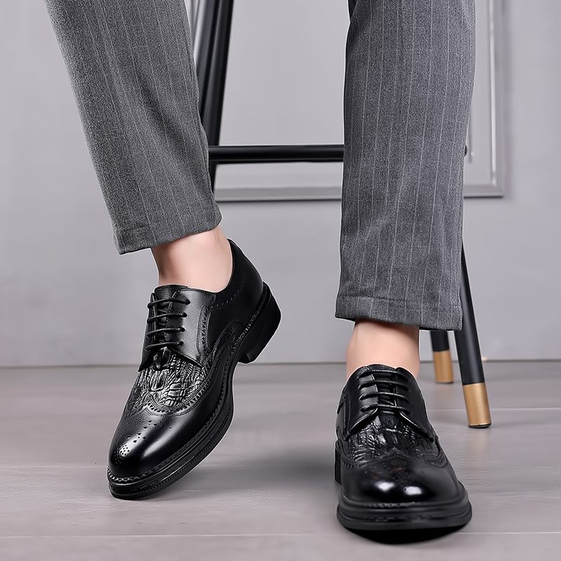 Brogue Shoes Pánske Kožené Biznis Spoločenské Šaty Vyrezávané Topánky Šnurovacie Priedušné Trendy Oxford