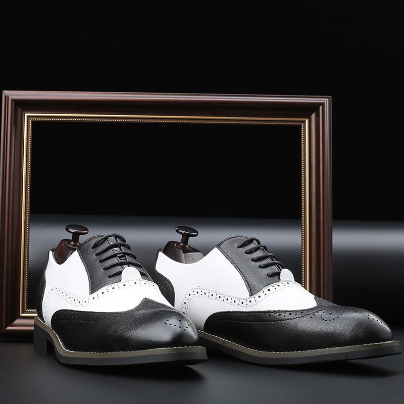 Obuv So Špicatou Špičkou Pánske Retro Brogue Topánky Vyrezávané Kožené Farebne Ladiace S Trendovými Topánkami