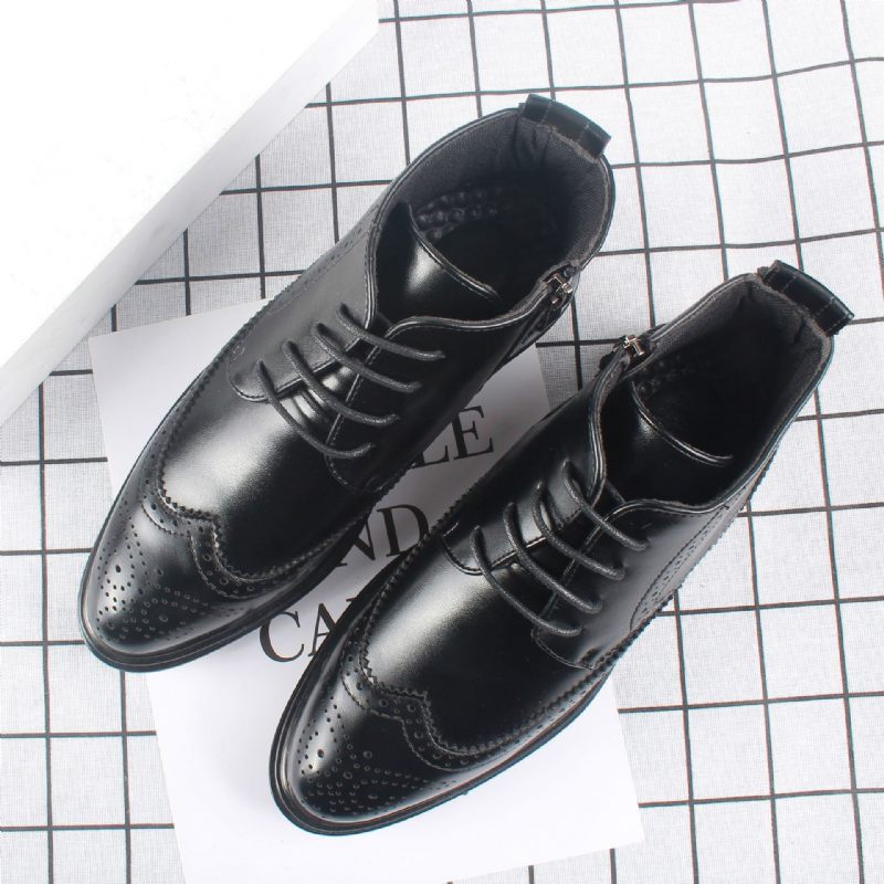 Vysoké Topánky Brogue Vyrezávané Špicaté Čižmy Pánske Jarné Trendy Ležérne Šaty Kožené Na Boku Na Zips